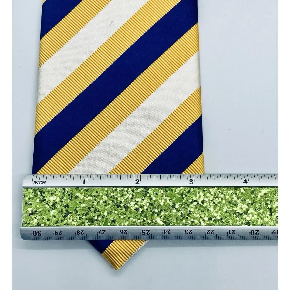 $95 New JZ Gallery Collection STRIPED SILK Cotton Neck Tie Yellow Blue REPP USA